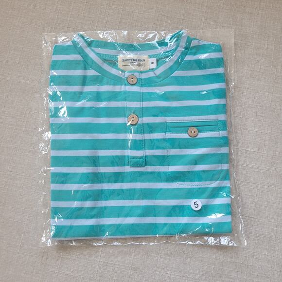 Sawyer & Finn Aqua Striped Tab Tee - Picture 5 of 5